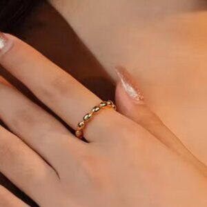 Gold Beaded Chain Adjustable Ring. 925 Sterling Silver. #1078
